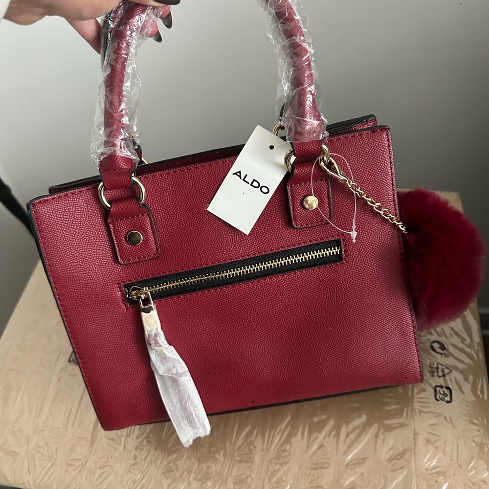 Aldo Burgundy Satchel with Gold Accents
